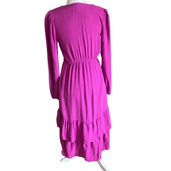 Knox Rose Ruffled Bottom, Textured Wrap Midi Dress-Purple-Size XS-GUC - Picture 2 of 7